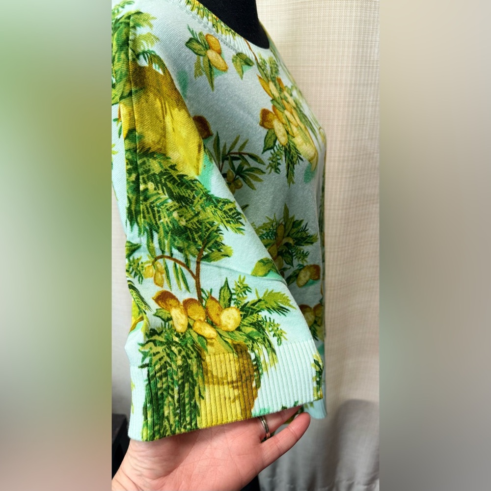 Talbots Elbow Sleeve Lemon Trees Print Pullover Sweater Sz L NWT Grandmacore - Picture 7 of 14
